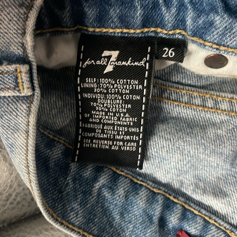 7 For All Mankind Light Blue Distressed Jean Shorts - Picture 3 of 3
